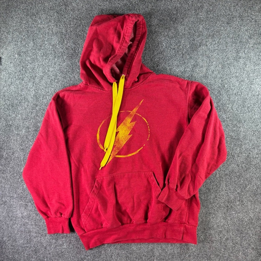 Six Flags The Flash Hoodie Mens L Red DC Comics Lightning Bolt Graphic Pullover